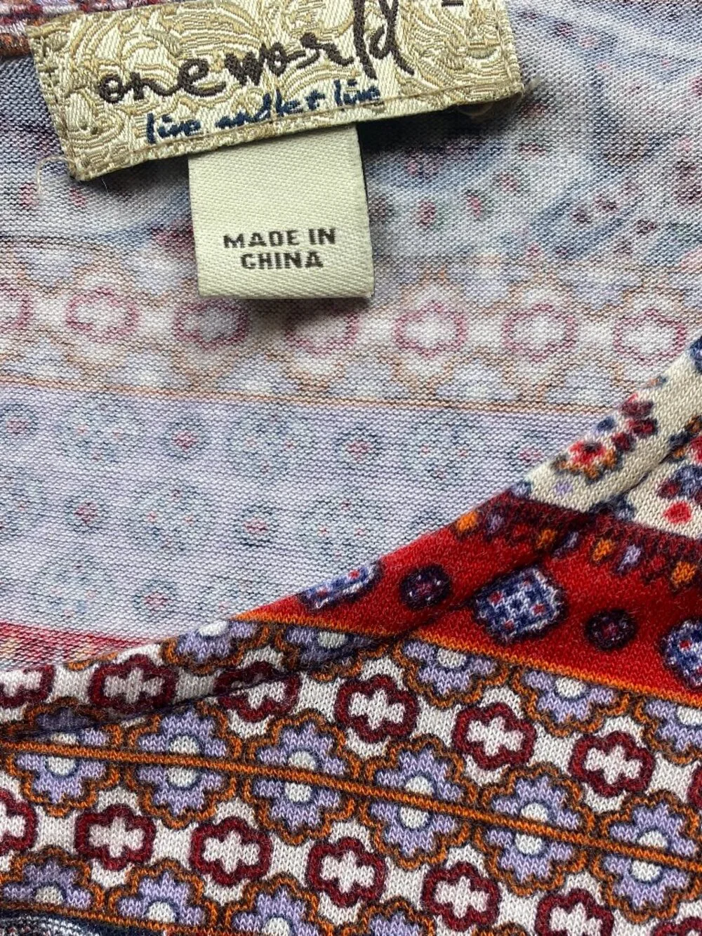 One World BOHO Persian Paisley Long Bishop-Sleeve Top L #171D - Picture 6 of 8